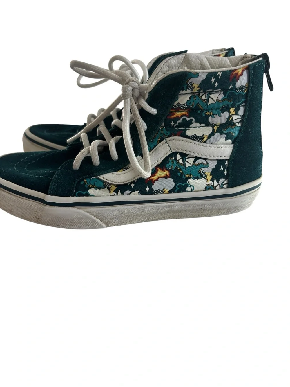 Vans Kids High-Top Sneakers in Teal with Dragon Graphic